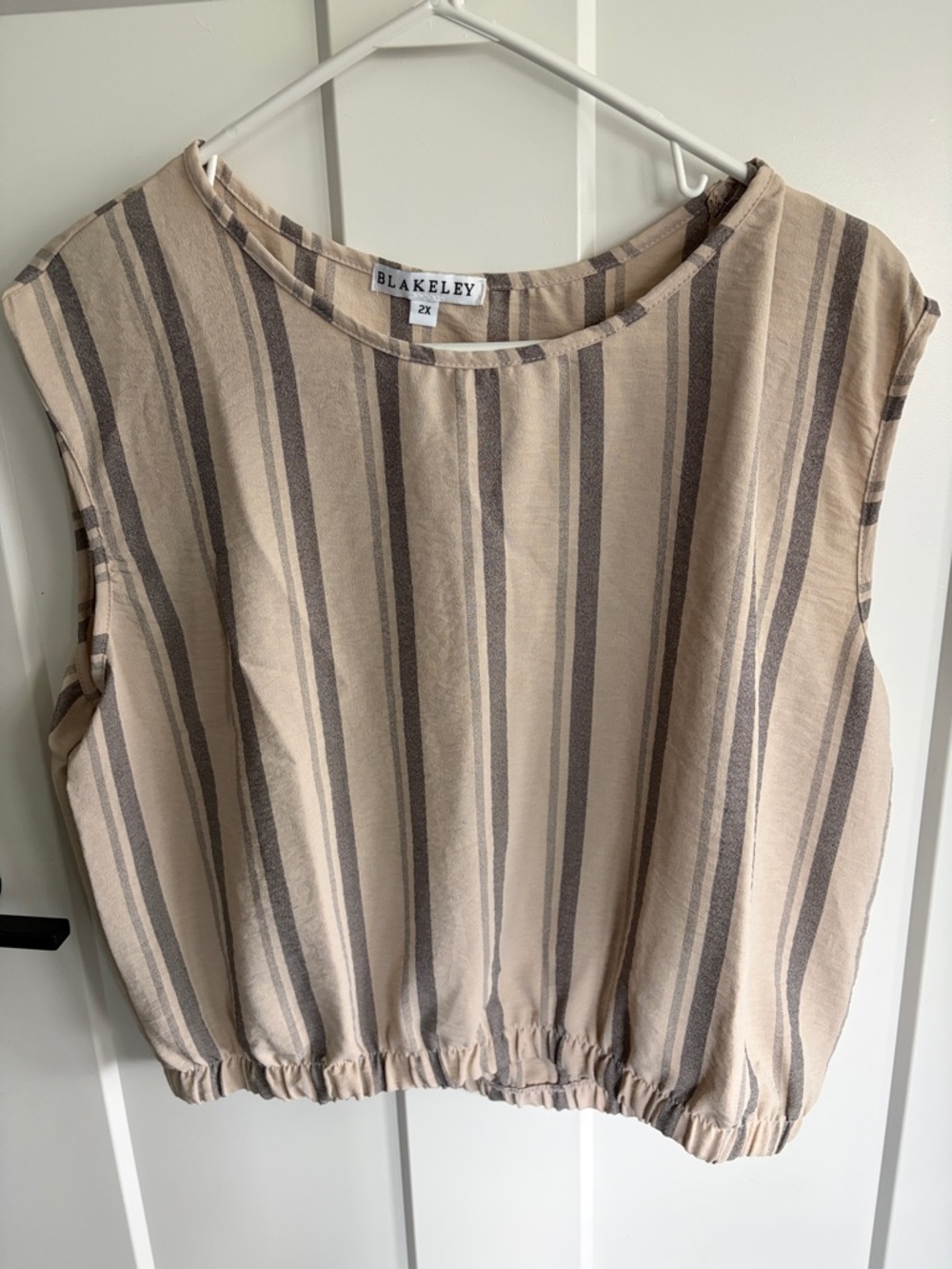 Beige Striped Sleeveless Cotton Top. 2xl Blakeley- new!